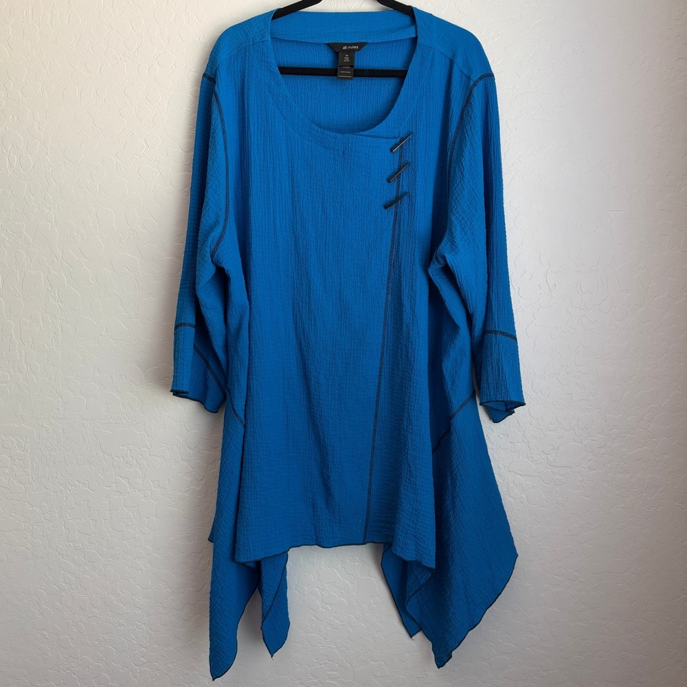 Ali Miles Women's Asymmetric Tunic Top Blue 2X